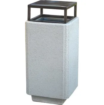 Venkovní odpadkový koš ADVAS Betonový koš 4hran Bez pozinkované vložky Se stříškou bez popelníku Prostý šedý beton
