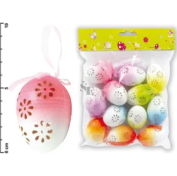 Bytová dekorace Plastová vajíčka duhové dírky 6cm 12 ks S32506