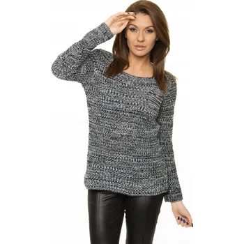 Dámský svetr Dámský svetr s kapsičkou - italská móda - melírovaný černý - vel. UNI