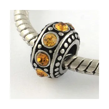 Materiál na výrobu šperku Korálek váleček se žlutými kamínky chirurgická ocel (1 ks)