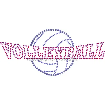 C024 - nažehlovací potisk z hot-fix kamínků volleyball, rozměry cca 17,7x8,0cm barva: polobroušené kameny barva 101 Crystal /stříbrná a 103 Siam /červená