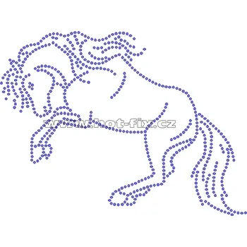 ZK017 - kůň nažehlovací hot-fix kamínková aplikace na textil, rozměry cca 17,3x13,0cm barva: kameny barva 101 Crystal /stříbrná