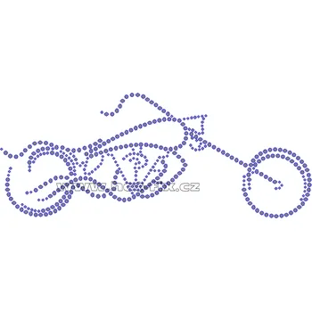 M021 - motocykl chopper nažehlovací hot-fix kamínkový potisk na textil, rozměry cca 21,7x8,9cm barva: kameny barva 101 Crystal /stříbrná