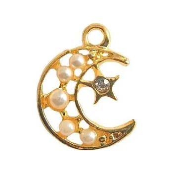 Přívěsek Přívěsek měsíc s hvězdou a perličkami 19x14mm 100ks