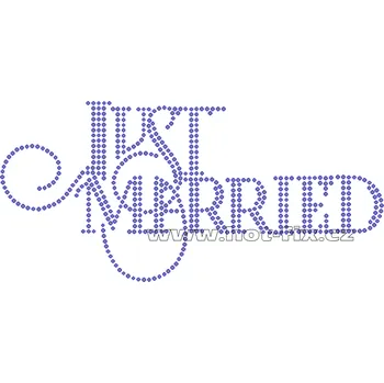 SVAT008 - Just married nažehlovací potisk z hot-fix kamenů pro novomanžele, rozměry cca 18,4x8,8cm barva: kameny barva 101 Crystal /stříbrná