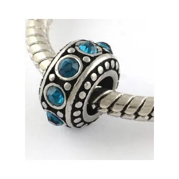 Materiál na výrobu šperku Korálek váleček s tmavě modrými kamínky chirurgická ocel (1 ks)