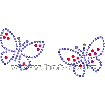 ZM017 - motýlci nažehlovací potisk z hot-fix kamínků, celkové rozměry cca 10,5x4,9cm barva: polobroušené kameny barva 101 Crystal /stříbrná a 103 Siam /červená