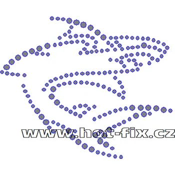 ZR008 - nažehlovací potisk z hot-fix kamenů žralok, rozm. cca 8,8x7,3cm barva: kameny barva 101 Crystal /stříbrná