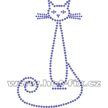 ZA019 - kočka nažehlovací potisk z hot-fix kamenů, rozměry cca 8,5x14,0cm barva: kameny barva 101 Crystal /stříbrná
