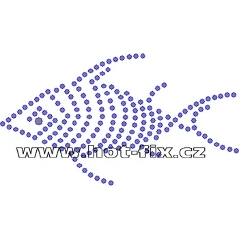 ZR007 - nažehlovací potisk z hot-fix kamenů ryba, rozm. cca 9,2x5,1cm barva: kameny barva 101 Crystal /stříbrná