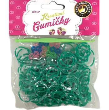 kreativní sada Gumičky Loom Bands (14) Loom Bands Pletací gumičky pruhované zeleno-bílé 200ks + háček
