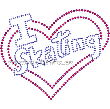 C025-B - nažehlovací potisk z hot-fix kamínků I love skating, rozměry cca 14,9x12,5cm barva: polobroušené kameny barva 101 Crystal /stříbrná a 103 Siam /červená