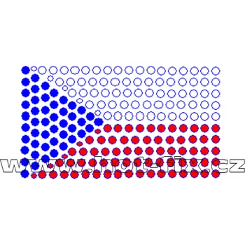 SX002 - státní vlajka ČR nažehlovací hot-fix kamínkový potisk na textil, rozměry cca 6,9x4,0cm barva: polobroušené kameny barva 101 Crystal /stříbrná+103 Siam /červená+116 Cobalt /modrá