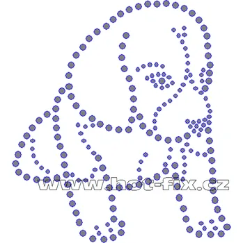 ZP012 - nažehlovací potisk z hot-fix kamenů sedící štěně beagle, rozm. cca 9,6x10,7cm barva: kameny barva 101 Crystal /stříbrná