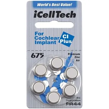 Baterie do procesorů ke kochleárním implantátům ICellTech A675CI+, 6 ks v blistru