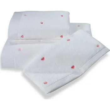 Ručník Malý ručník MICRO LOVE 32x50 cm - Bílá / růžové srdíčka, Soft Cotton