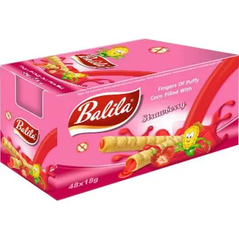 Trubičky BALILA 15 g Jahoda (balení 48 ks) (Kukuřičné trubičky s náplní / bezlepkové)