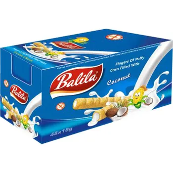 Trubičky BALILA 15 g Kokos (balení 48 ks) (Kukuřičné trubičky s náplní / bezlepkové)