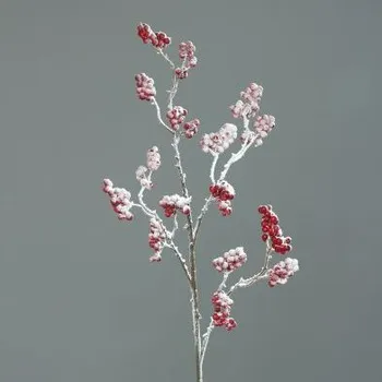 umělá květina Větvička bobule červená zasněžená 24369