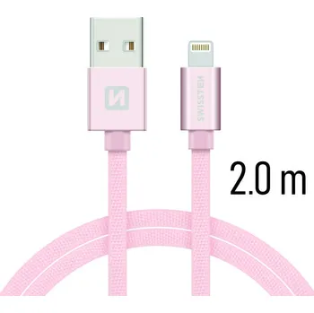 Datový kabel Swissten Textile USB / Lightning 2,0 m růžovo/zlatý