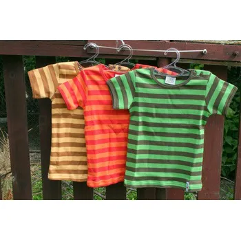 Pánské tričko ManyMonths ECO Happy tričko krátký rukáv Barva: zelený pruh, Velikost: Conqueror (3-4/4,5let) - vada - lehce vybledlý levý rukáv