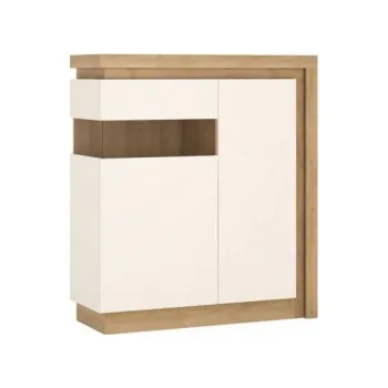 Komoda Vitrína 04 L, dub riviera / bílá s extra vysokým leskem, LEONARDO