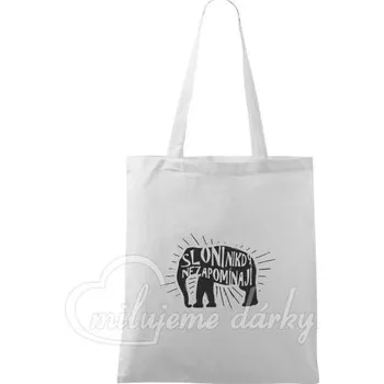 Bílá nákupní taška s potiskem - SLONI .. z kolekce Milujemedarky.cz