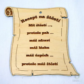 Žertovný předmět Dřevěný gravírovaný rámeček-recept na štěstí