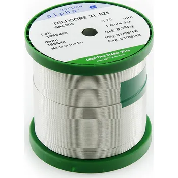 Příslušenství ke svářečce Bezolovnatý cín Alpha Telecore XL-825 SAC305 S-Sn96,5Ag3Cu0,5 750g 0.75mm