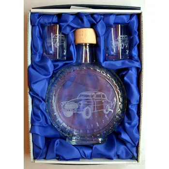 Souprava pískovaná láhev budík + 2 panáky Auto osobní