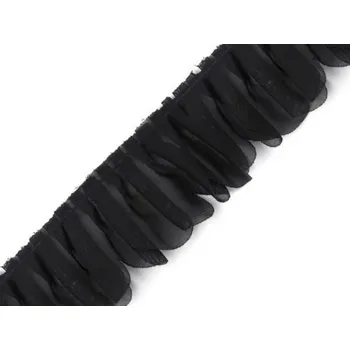 Oděvní prýmek, volánový prýmek skládaný, černá 40mm