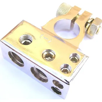 Autobaterie Hadex Zlacená akumulátorová - bateriová svorka pro kabely 2GA+4GA+2x 8GA - PLUS