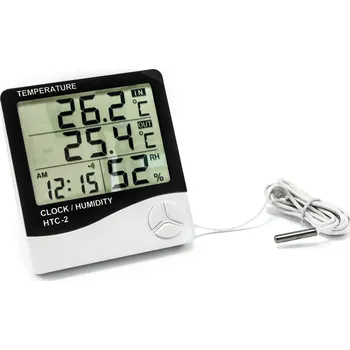 Domácí teploměr Teploměr s externí sondou, vlhkoměrem a časem HTC-2
