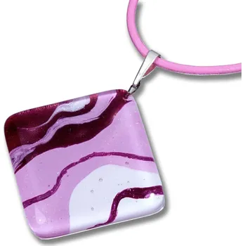 Přívěsek Skleněný přívěsek kosočtvercový růžový HELENE P1111