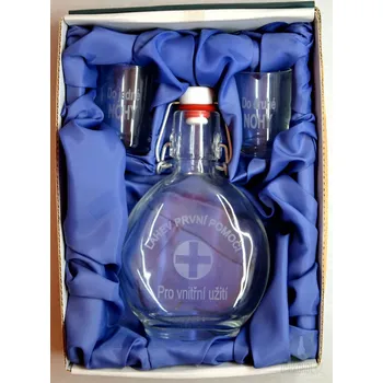 Souprava pískovaná láhev Butylka + 2 panáky "První pomoc" 0,2l