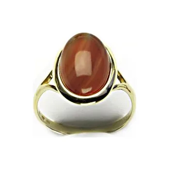 Prsten Zlatý prsten, přírodní světlý karneol, žluté zlato, T 1454