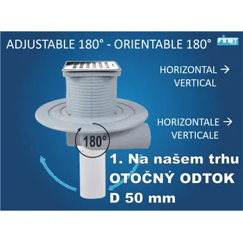 Kanalizační potrubí First plast, REFAX Vpust, gule, ABS/NEREZ 150*150 D 50 mm OTOČNÝ ODPAD