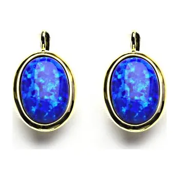 Náušnice Zlaté náušnice, syntetický tmavě modrý opál, žluté zlato, NK 1454