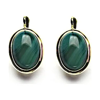 Náušnice Zlaté náušnice, přírodní zelený achát barvený, žluté zlato, NK 1454