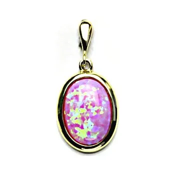 Přívěsek Zlatý přívěsek, syntetický růžový opál, žluté zlato, P 1454/22