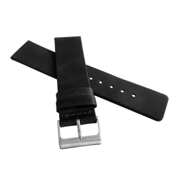 Řemínek na hodinky Černý hladký řemínek LAVVU PLAIN z luxusní kůže Top Grain - 24mm LSCUB24 (řemínek, pásek na hodinky)