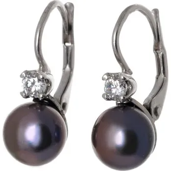 Náušnice Zlaté náušnice s perlou a diamanty BN0015 + DÁREK ZDARMA