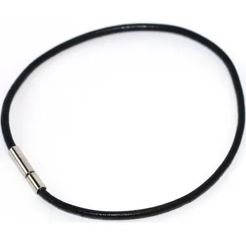 Náramek Kožený náramek na korálky Fashion Jewerly - Černý hladký se sponou stříbrné barvy, Elegance 2292