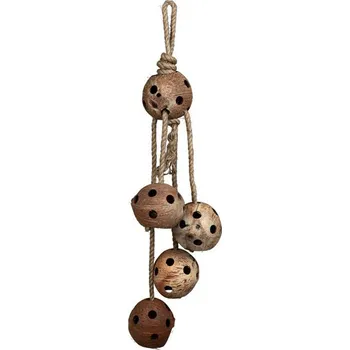 Hračka pro ptáka Trixie Závěsné kokosové ořechy děrované na provazu 80 cm