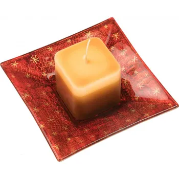 Svícen Skleněný svícen červený antik 01 se svíčkou - hvězdičky