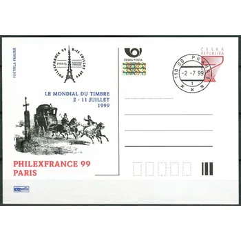 Poštovní známka Česká pošta (1999) CDV 41 O - P 47 - Philexfrance 99 - Paříž - razítko + kašet