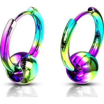 Náušnice Duhové ocelové náušnice - kroužky s kuličkou