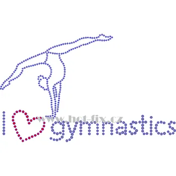 C169 - I love gymnastics hot-fix kamínková aplikace na textil, rozměry cca 20,3x12,6cm barva: polobroušené kameny barva 101 Crystal /stříbrná a 103 Siam /červená