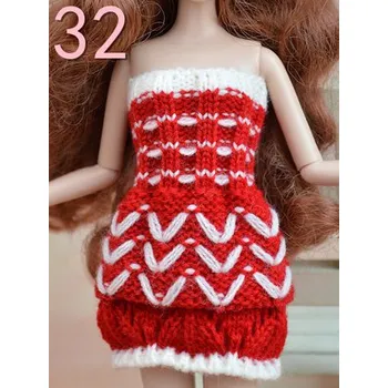 Pletené šaty/svetříky pro panenku Barbie Motiv: červeno-bílé šaty se vzorem