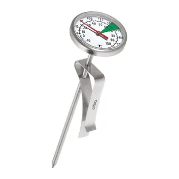 Kuchyňský teploměr Orfeo Coffee teploměr na mléko se sponou – Perfektní kontrola teploty pro vaši mléčnou pěnu.&nbsp;Orfeo Coffee teploměr na mléko se sponou je nepostradatelným nástrojem pro dosažení dokonalé teploty mléka při přípravě cappuccina, latte nebo macchiata. Díky pře